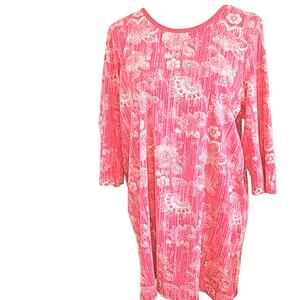 Womens Sz 16 Pink Floral 100% Cotton Floral Design Tunic Top Woman Within